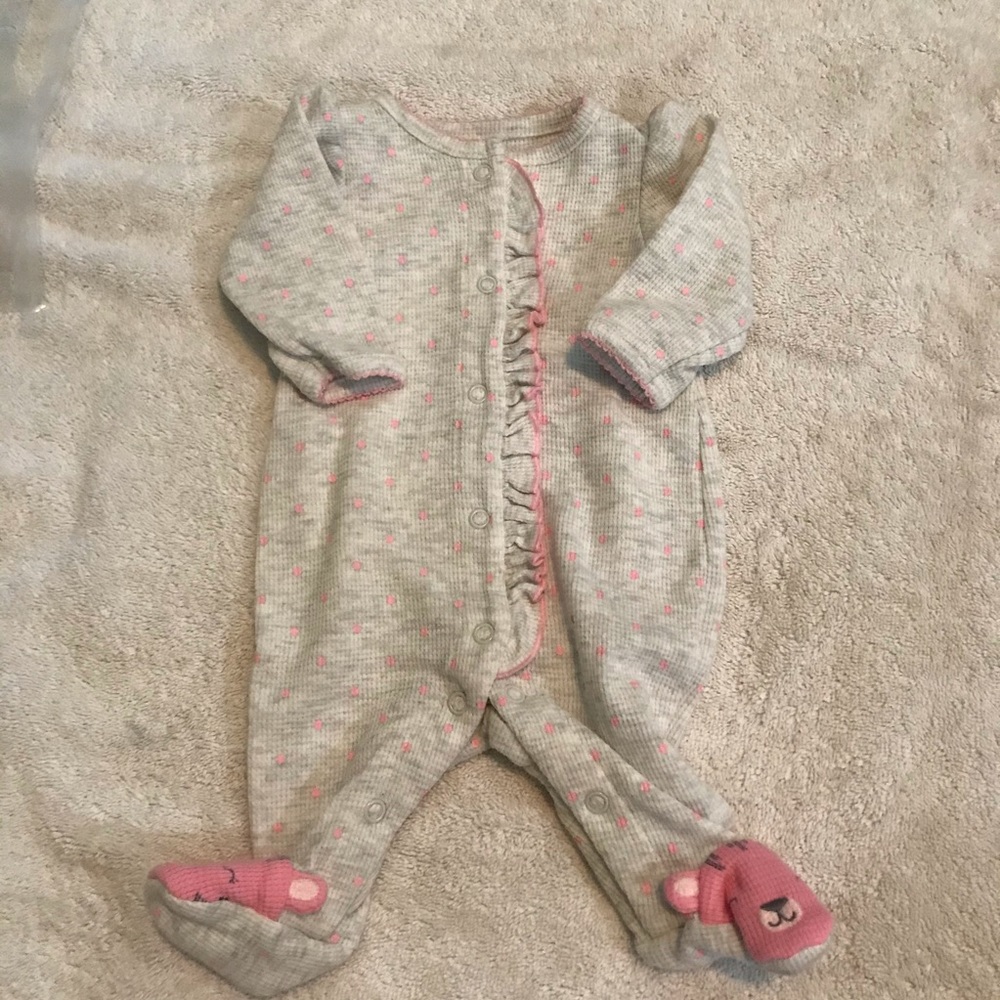 Grey and pink waffle knit newborn girl baby pajama